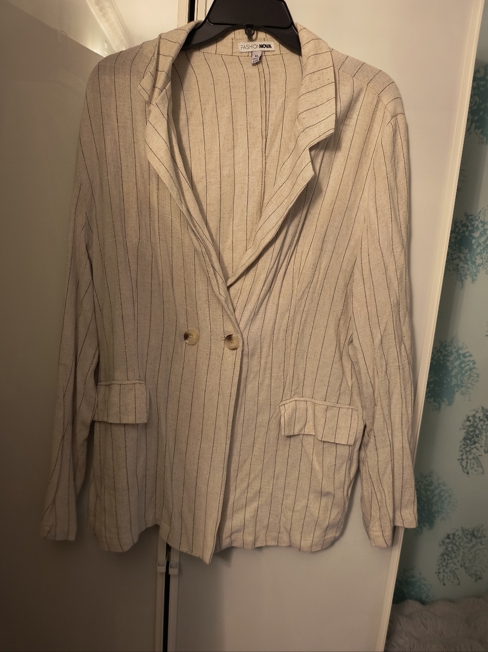 Fashion Nova Linen Blend Beige Jacket Short Summer Suit Sz XL - Picture 11 of 13